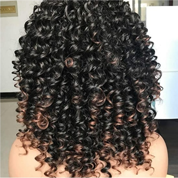 Afro curly Wigs Black with Warm Brown Highlights NEW - Picture 6 of 6